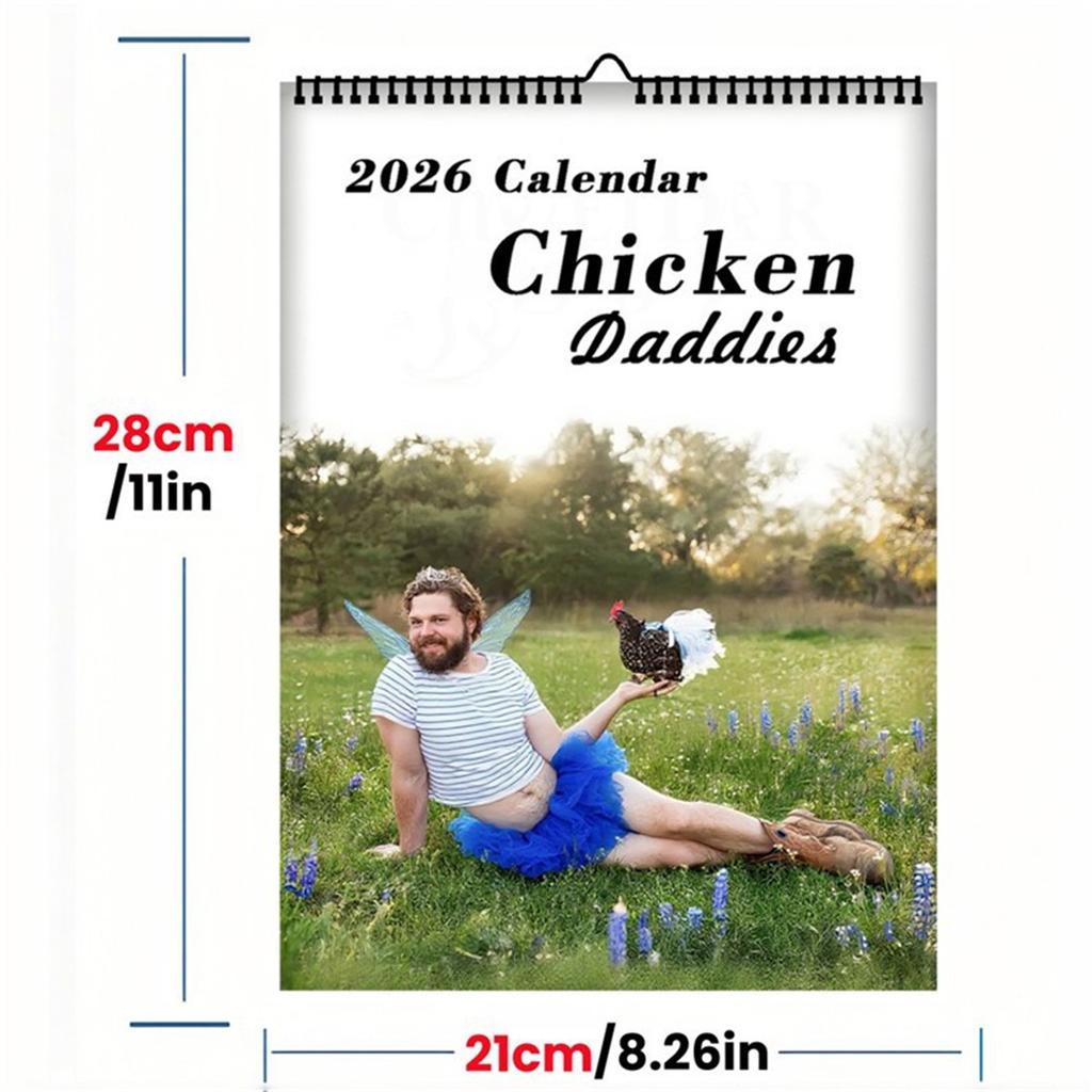 2026 Funny Chicken Daddy Wall Calendar A4 Size Creative Humor Design For Home Office Decor Gift White Card Paper OPP Packaging