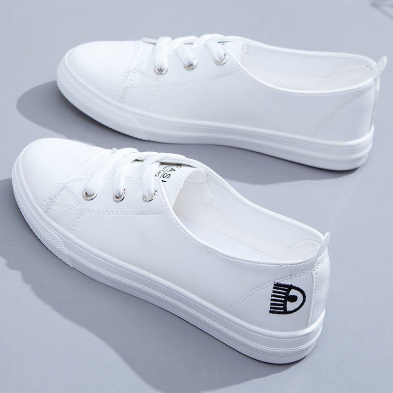 Leather white shoes women's 2025 spring new versatile flat bottom Internet celebrity two wear one pedal casual board shoes women's single shoes