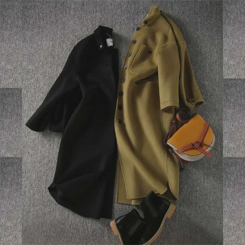 2023 Autumn/Winter Women's Wool Coat: Slim, Medium-Long, Simple Shirt Style