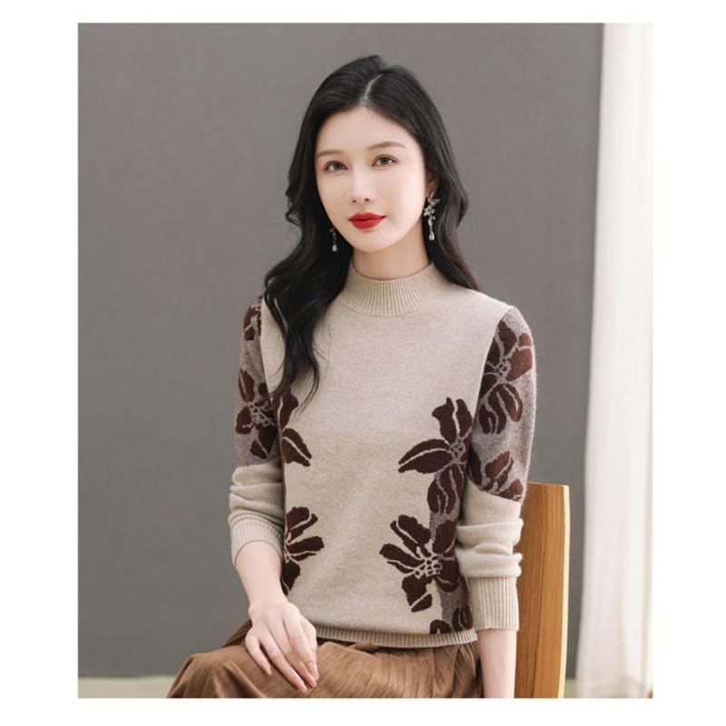 

Мама в западном стиле Осень Зима Новый Базовый Свитер Свободный Вязаный Свитер Водолазка Теплый S бежевый