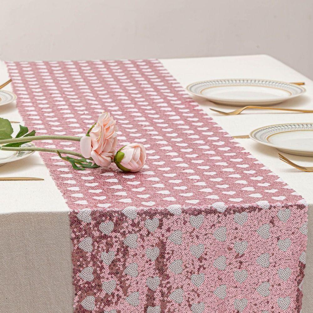 Love Heart Sequined Mesh Table Runner Romantic Table Flag Glitter Table Linens  Holiday Event