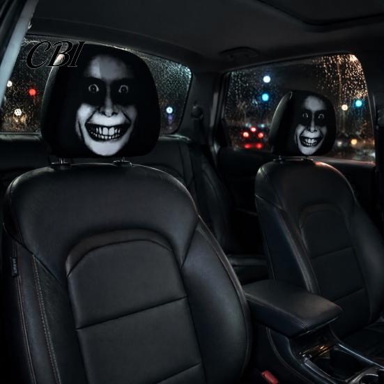 Spooky Theme Car Decoration Funny Headrest Covers, Ghost Skull Print Decorative Covers for Cars Seat Protector, Universal Breathable Auto Interior