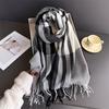 Imitation Wool Texture Checkered Scarf Tassel Wool Texture Scarf Fashionable Warm Scarf  Couples