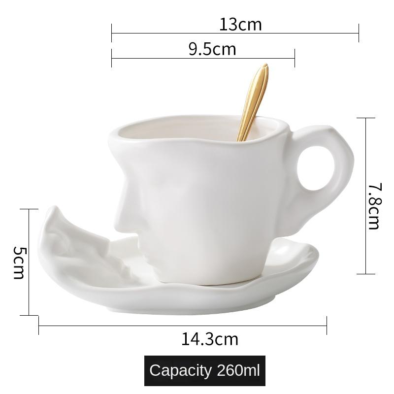 Europäische abstrakte Gesicht Keramik Kaffeetasse mit Untertasse Paar Becher Exquisite Kopf Dessert Teetasse Büro Parodie Becher Wohnkultur