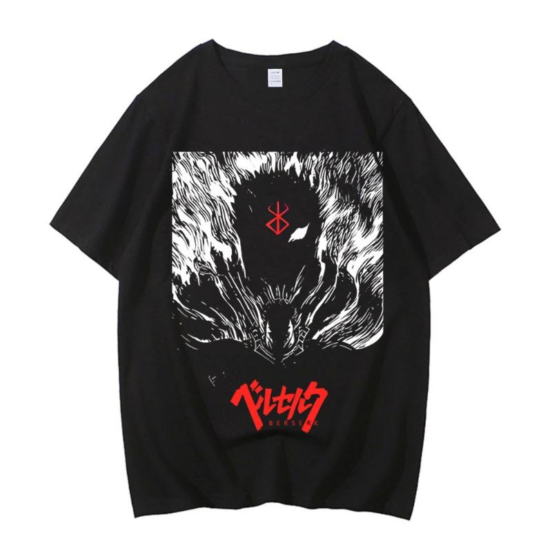 Anime Berserk T Shirt Man New Summer Casual Streetwear Clothing Short Sleeve Tee Japan Cartoon Graphic Printed T-shirt Black