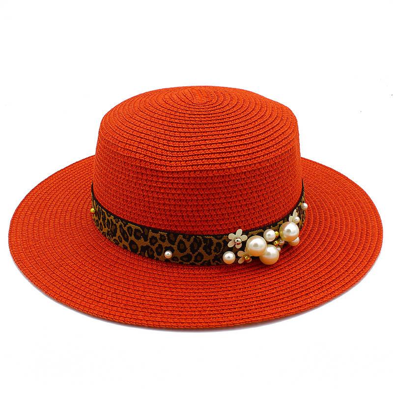 Hot Sale Straw Top Hat Fashion Pearl Accessories Panama Shade Straw Hat Women's Summer Big Eaves Beach Hat