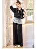2025 Spring Fashion Lace-Trim Jacket & Wide-Leg Pants Set RX9210