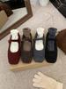 Gray Fluffy Shoes for Women To Wear In Autumn and Winter, New Korean French Mary Jane Shoes, Plush Warm Flat-soled Woolen Single Shoes