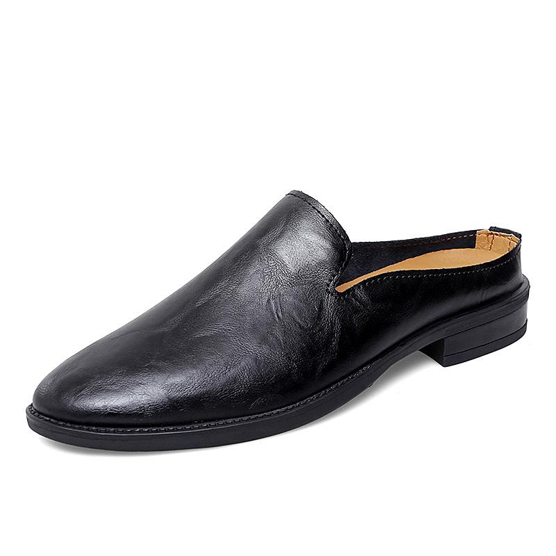Genuine Leather Mules Shoes Men's Half Shoes For Man Luxury Brand Slippers Men Designer Casual Shoes Breathable Slip On Footwear