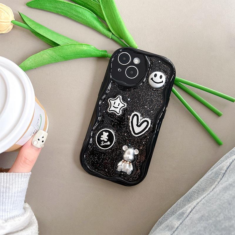

Для Apple 17 Promax Чехол для телефона с пятиконечной звездой и сердечком для IPhone 16 Мишка Блестки Смайлик Женская модель For iPhone 17Promax