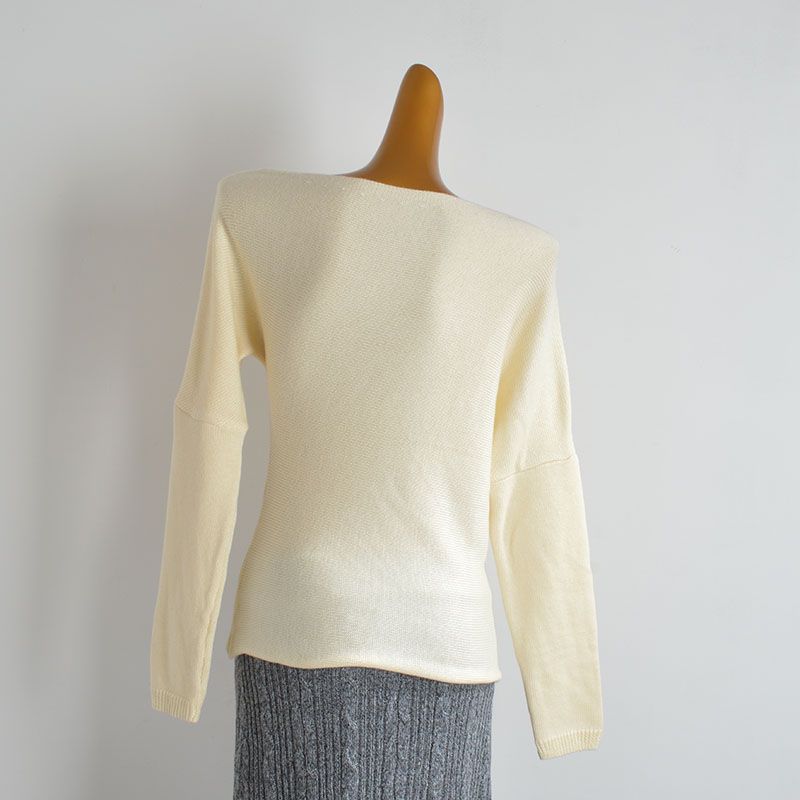 New Arrival Pure Color off-Neck Pullover Soft Glutinous Knitwear Women's Clothing Spring & Fall Loose Slim Looking Oblique Shoulder Long Sleeves Tops