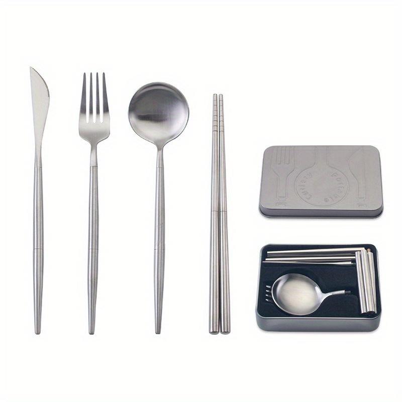 4pcs Set Removable 304 Stainless Steel Portable Cutlery Set Camping Tableware Chopsticks Spoon Folding Set