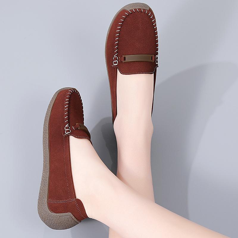 Fashion Women Suede Flats Slip on Soft Sole Walking Shoes Comfortable Low-cut Mother Loafers Casual Daily Shoes Size 35-43