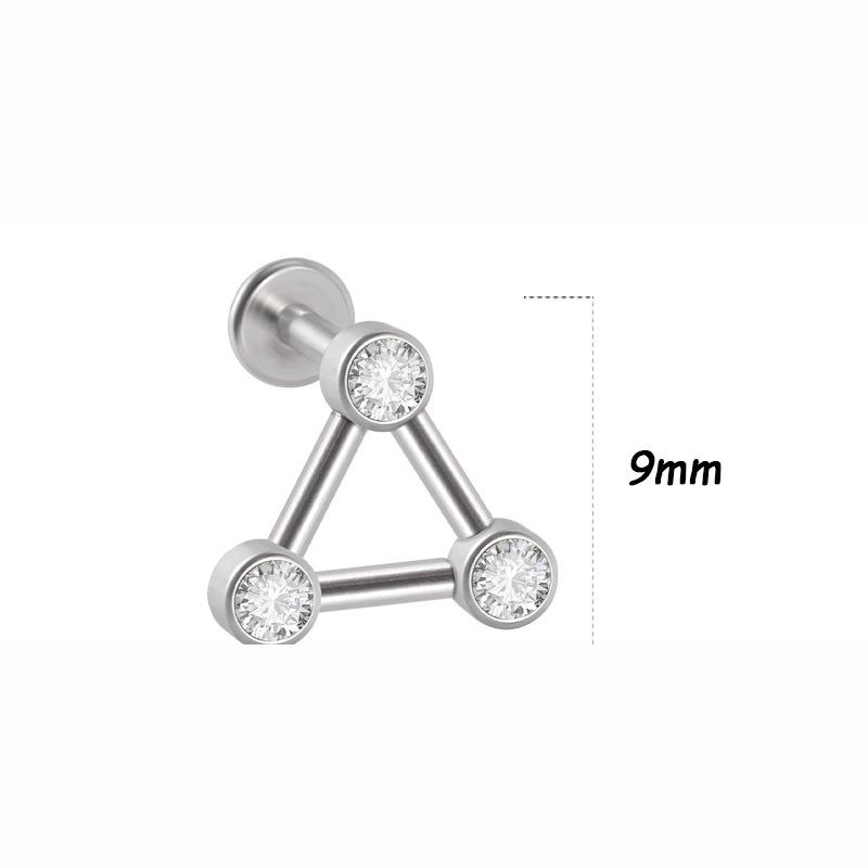Titanium Steel 1.2 Gauge Crystal Cluster Triangle Lip & Ear Piercing Ring