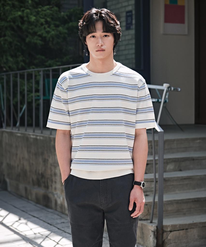 STCO Diems Cool Touch Striped Short Sleeve Knit_White (Classic Fit)_Dktxb21Ctw