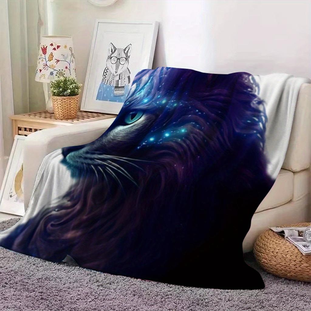 Cosmic Cat Flannel Blanket - Vibrant Purple & Blue Cosmic Design, Soft & Cozy All-Season Throw for Bed, Sofa, or Home Decor