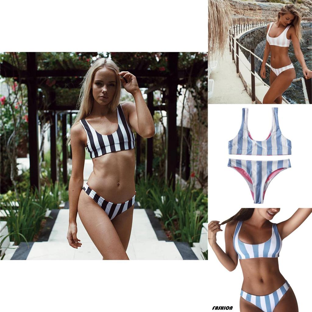 Exquisite Mangopies Women Blue Stripe Bikini Set Radiating Timeless Summer Elegance
