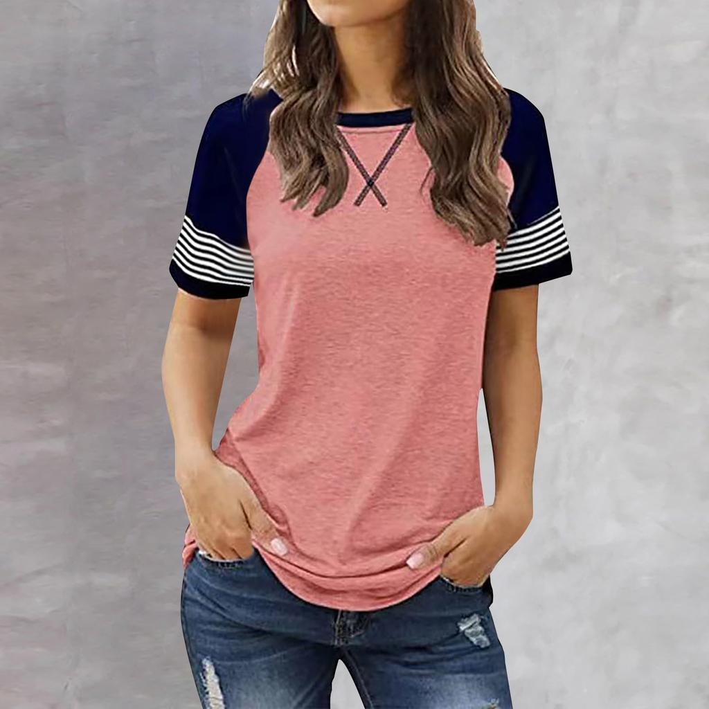 Casual Women's Patchwork Gradient Short Sleeved Casual T-shirt