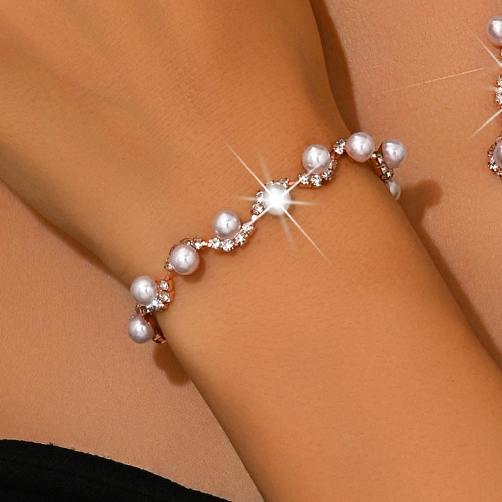 

Подсолнух Стразы Жемчуг Ожерелье Серьги Браслет Набор из трех предметов, Свадебные аксессуары