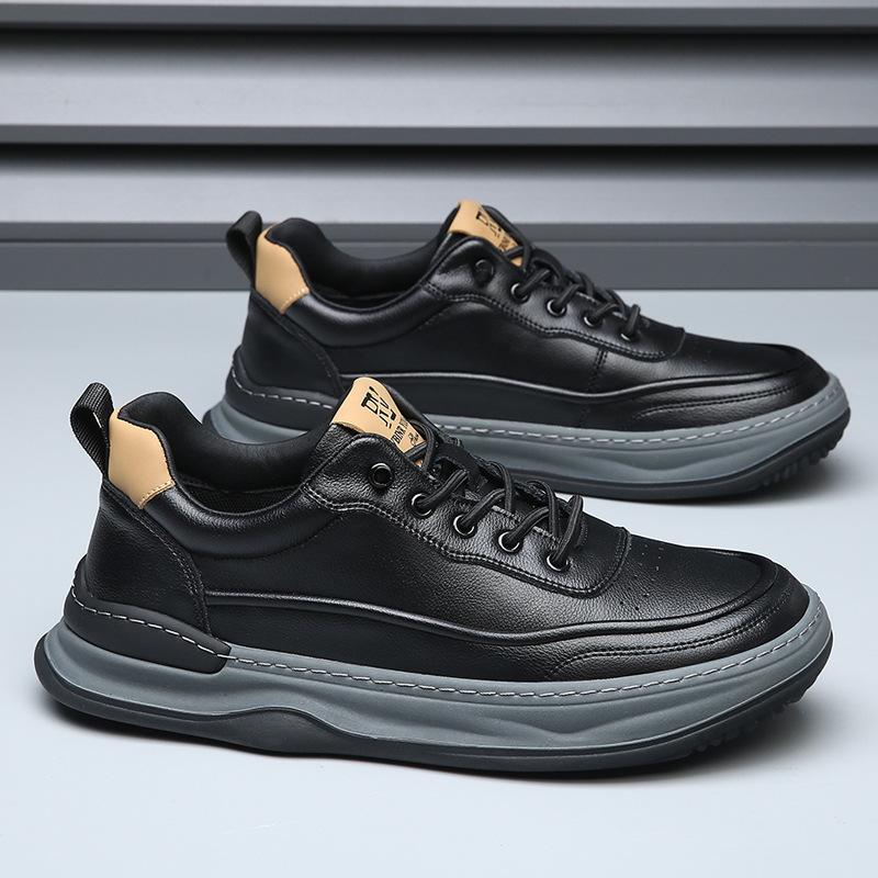 Leather Men's Shoes Spring Versatile Trend Crooked Head White Shoes Men's Thick-soled Breathable Leather Shoes Men's Hollow Casual Board Shoes