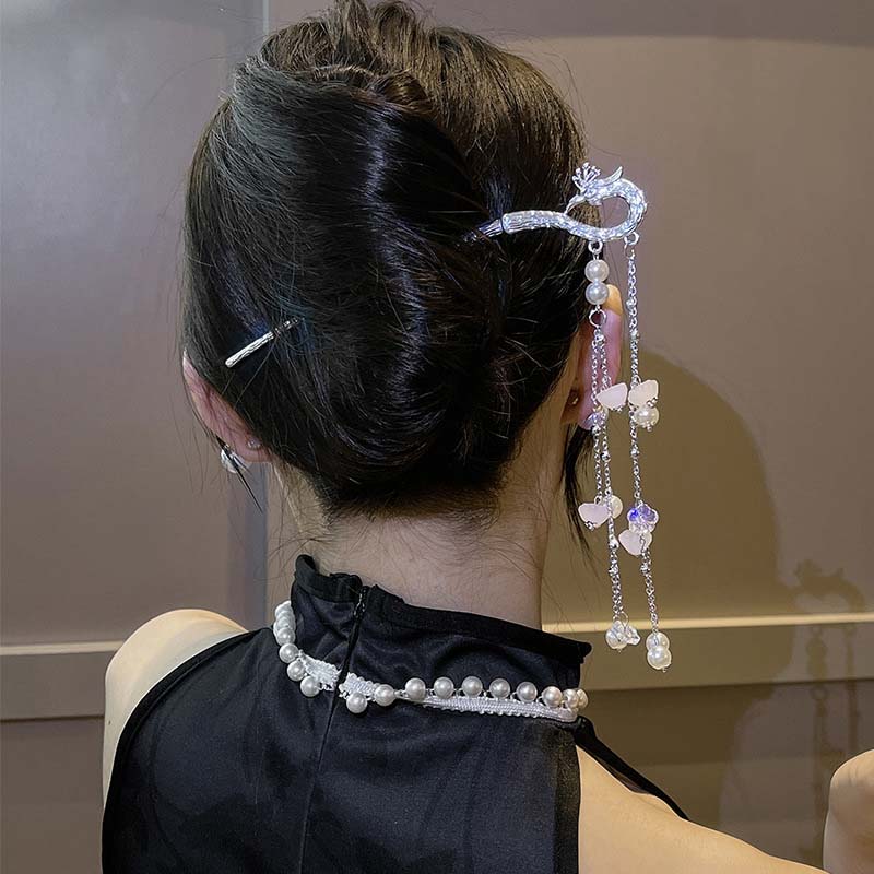Neuer Chinesischer Stil Phönix Quaste Haarstab Für Frauen Vintage Metall Perle Hanfu Essstäbchen Haarnadel Haarschmuck