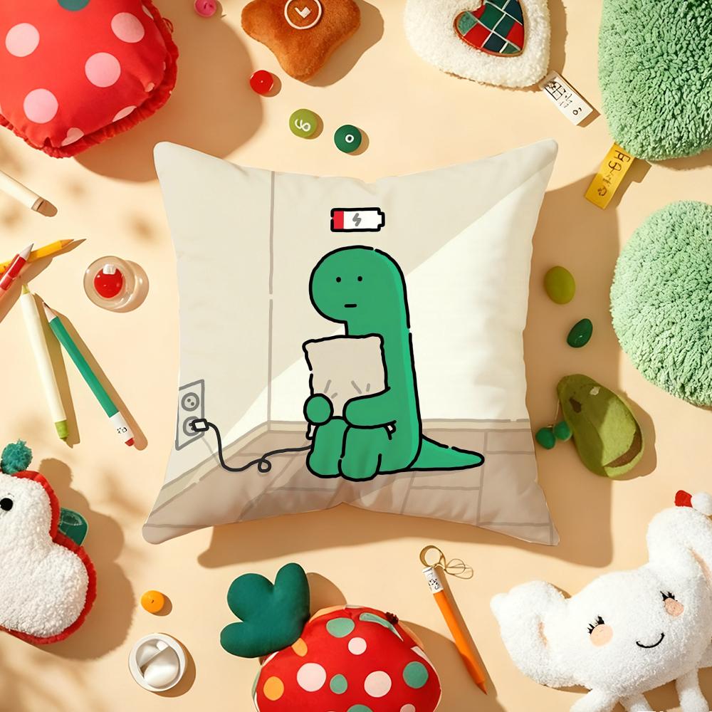 Joguman Korean Instagram Dinosaur Pillow Case Plush Fabric Soft Double-Sided Printed Sofa Warm Winter Home Gift Cushion Cover