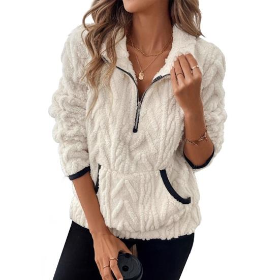 Women's Half Zip Sherpa Fleece Sweatshirts Fuzzy Oversized Pullover Top Soft Warm Fall Winter