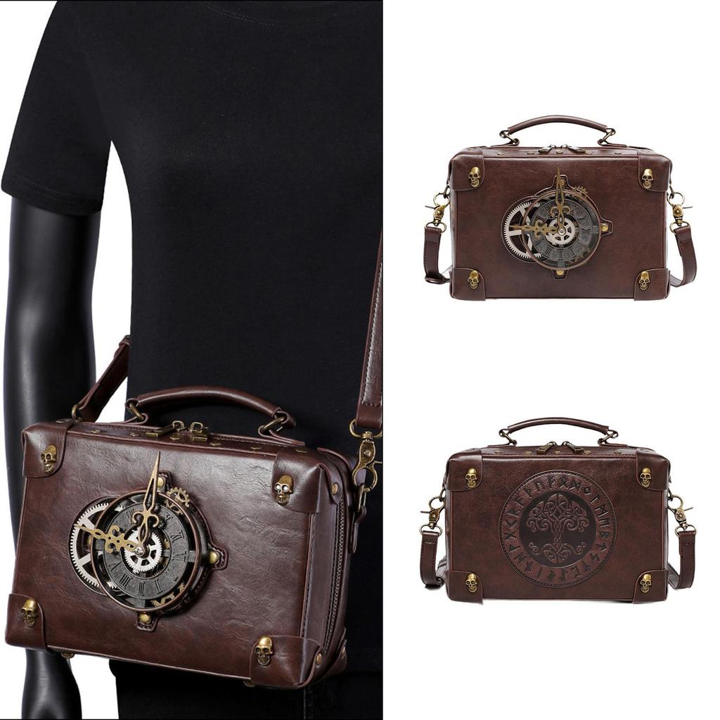 Steampunk Crossbody Bag with Adjustable Strap Trendy Lightweight Costume Accessory PU Leather Satchel for Party Commuting Work