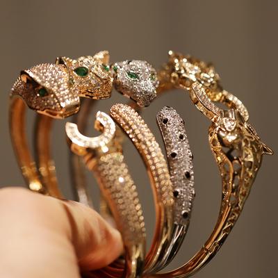 Heavy Industry Zircon Inlaid Leopard Bracelet with Advanced Design and Open Mouth Bracelet