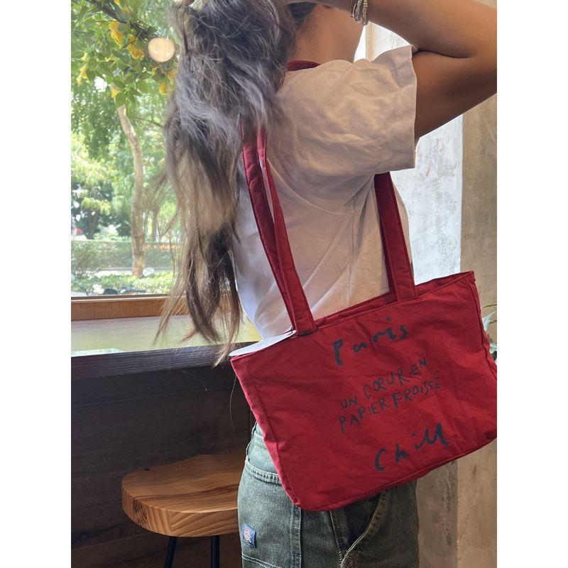 

Korean Series Idle Style Red One Shoulder Handbags Women Simple Casual Letter Canvas Bag Commuter Versatile Underarm Bag Red