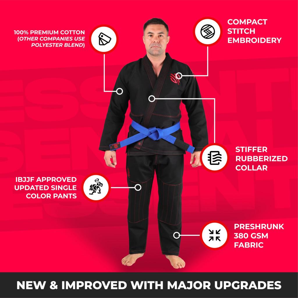 Sanabul Essentials V.2 Ultra-Lightweight BJJ Jiu-Jitsu Gi with Pre-Shrink Fabric (Black, A3)