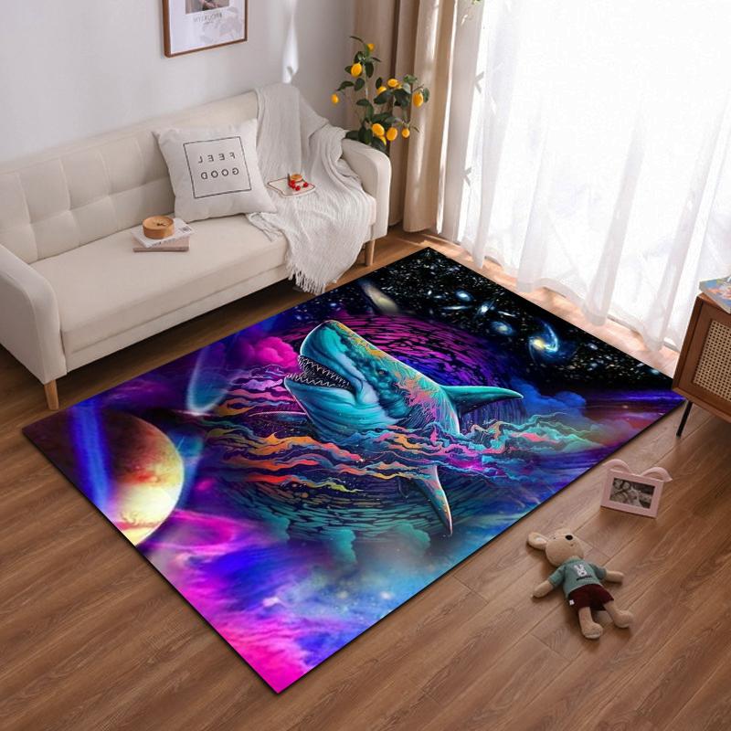 "Galaxy Shark Art Carpet with Space Planets and Vibrant Colors Design" Suitable for Use As an Anti-slip for Living Room Bedroom Sofas