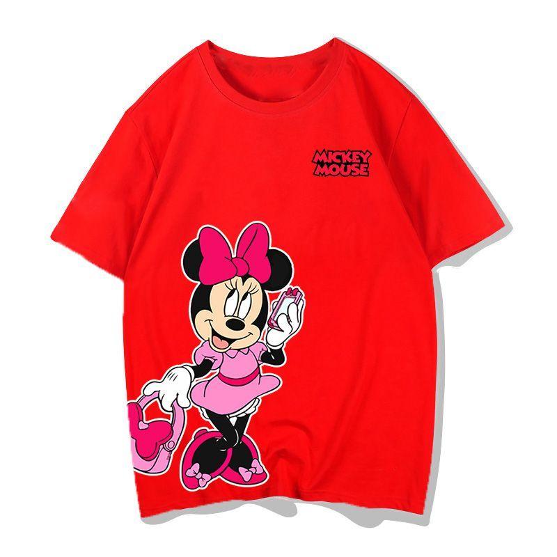 Minnie Mouse Cotton Unisexs Cotton Tshirt Summer New Unisexs and Womens Couples Oversized Casual Street Wear