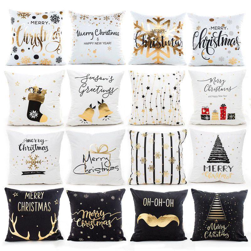 Elegant Christmas Pillow Case Glitter Cotton Linen Sofa Throw Cushion Cover For Home Decor