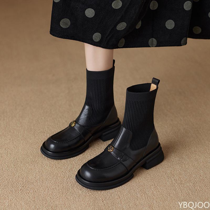 Women's autumn winter round toe comfortable thick mid heeled short boots simple daily casual versatile women's shoes