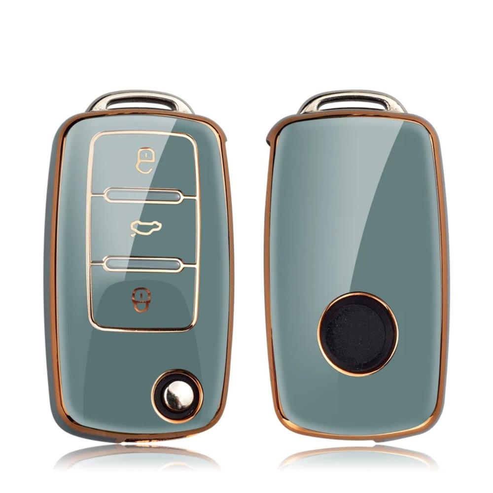 TPU Auto Klappschlüssel Hülle Abdeckung Schale Schlüsselanhänger für Volkswagen VW Polo Golf Passat Tiguan Beetle Caddy Eos Skoda Octavia Seat Leon Altea