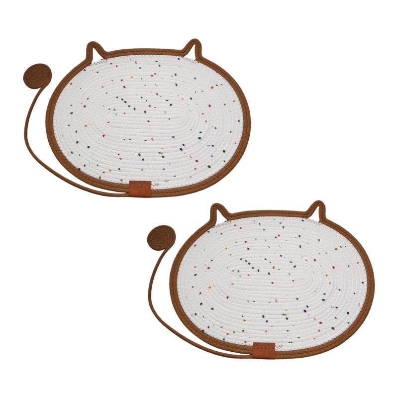 Rounded Pet Scratch Pad for Home Use, Cotton Rope Resting Area with Tail Detail, 2 Piece Set for Floor Use Value