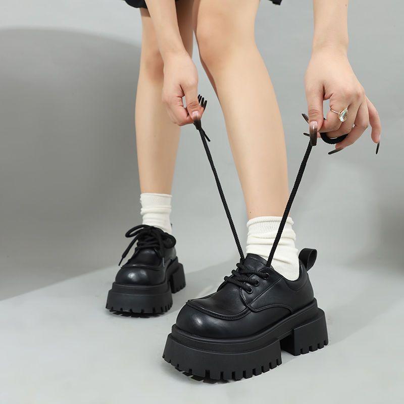 British Style Womens Loafers With Thick Heel Pu Leather Casual Shoes For Daily Wear