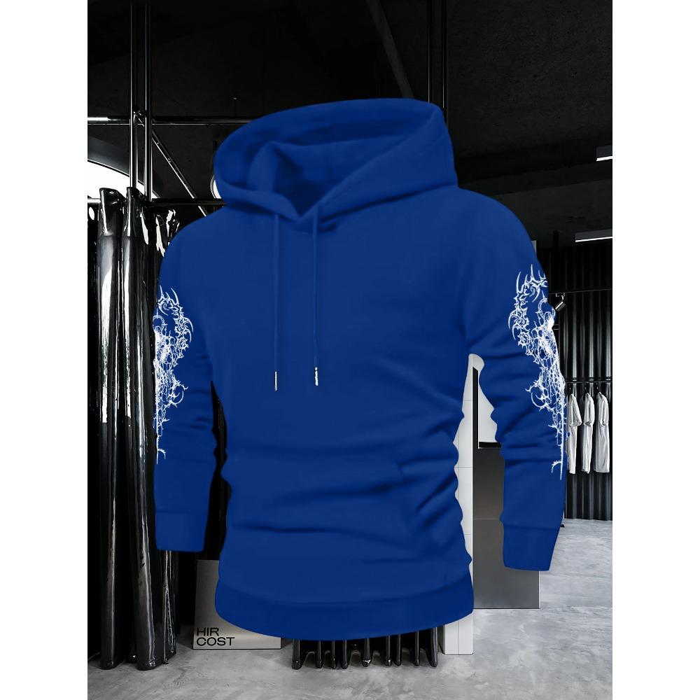 Autumn Winter Trendy Men's Vintage Streetwear Hooded Sweatshirt with Gothic Design, Featuring Demon Wings and Thorns Print on the Back