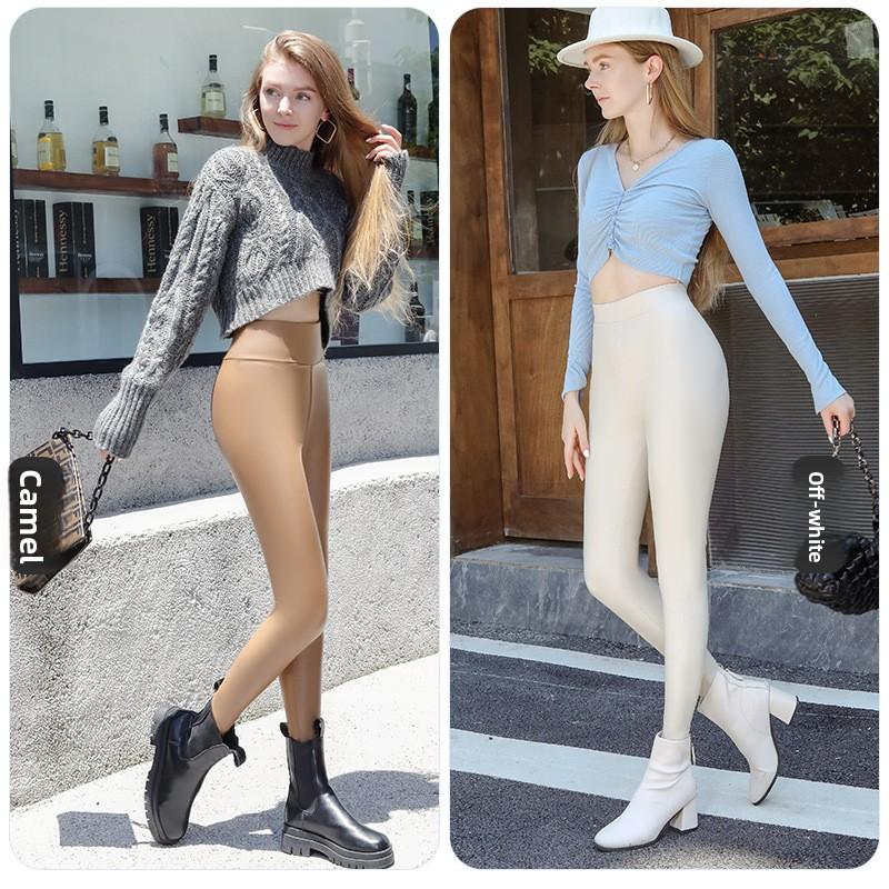 Autumn and Winter New PU Leather Pants Leggings Women's Pants Plus Size European and American Style High Waist Sexy Elastic