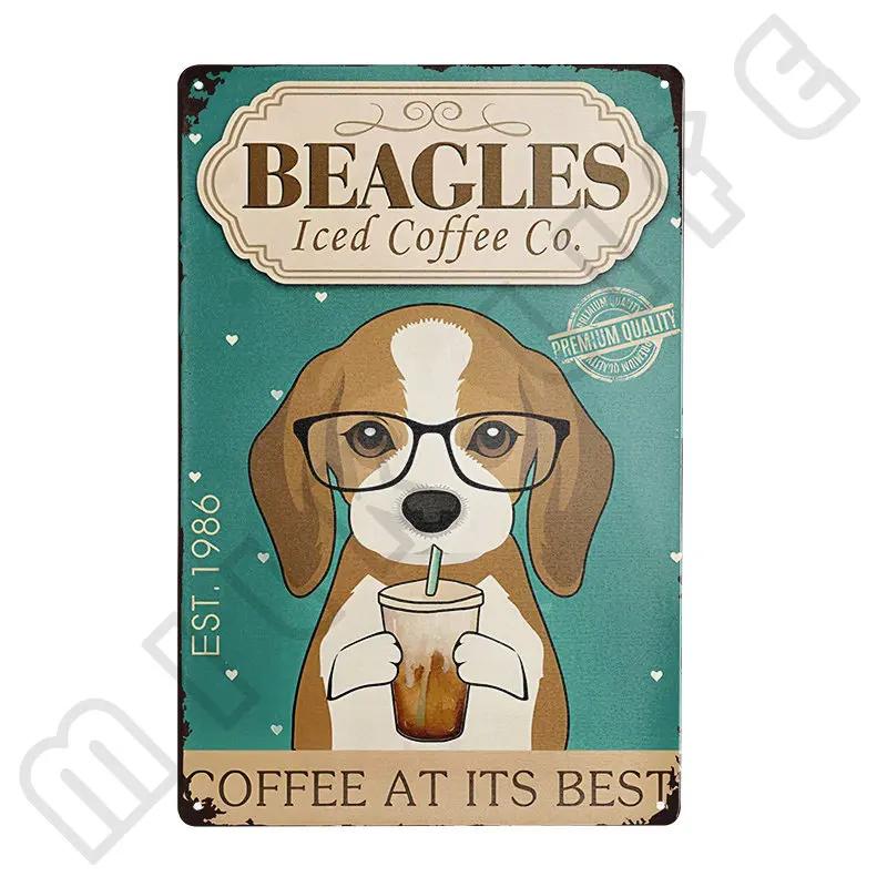 Funny Beagle Dog Metal Tin Sign Plate Retro Art for Bathroom Kitchen Restaurant Dessert Shop Pet Shop Farmhouse Home Room Decor