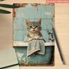 Vintage Cat Metal Wall Sign, Iron Art for Bathroom Decor
