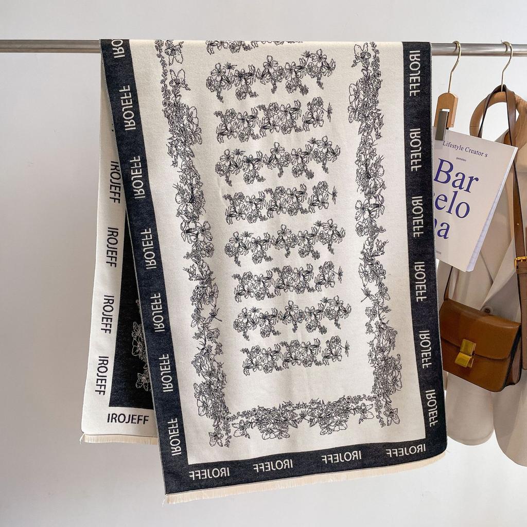 Original Popular Shawl With Women'S Scarf Office Blanket Imitation Cashmere Double-Sided Fringed Warm Scarf