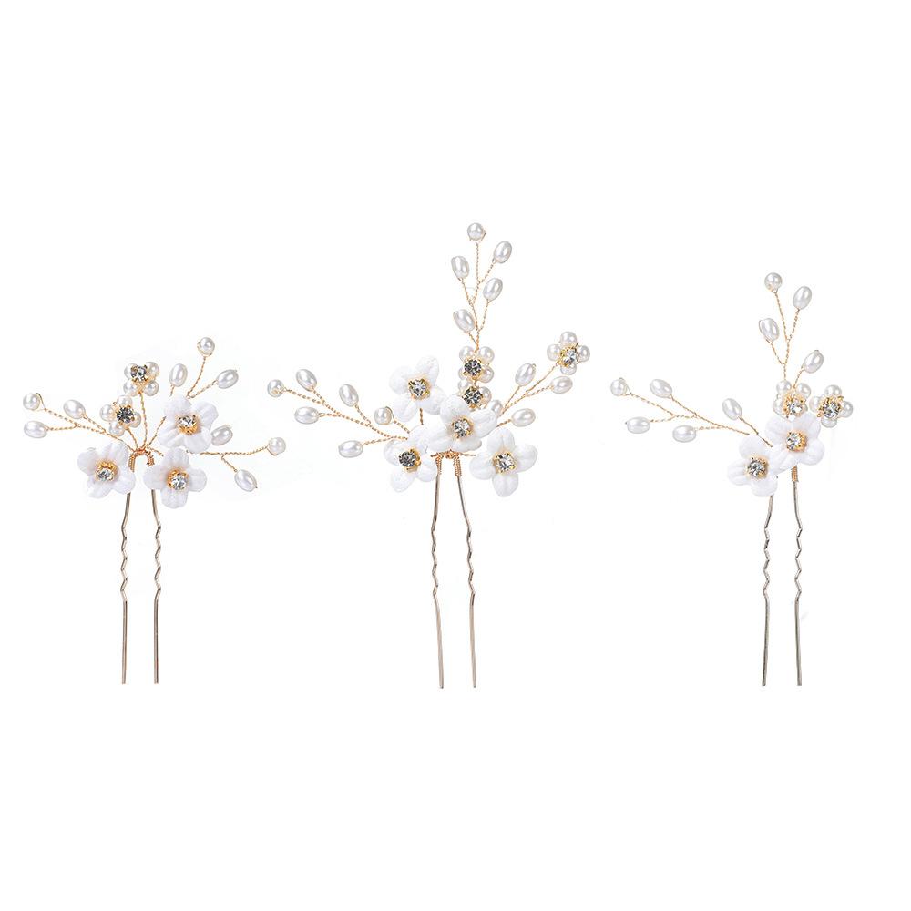 Mori pearl hairpin women's antique Hanfu hair accessories hand-woven ceramic flower hairpin U-clip hair accessories