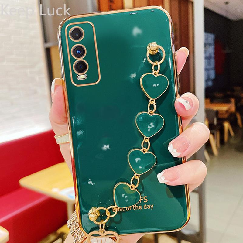 

Чехол для vivo Y20, роскошный чехол-держатель с гальваническим сердечком для vivo Y11 2019 Y11S Y12S Y20S Y30 Y21 Y31 Y51 Y73, чехол vivo Y11 темно-зеленого