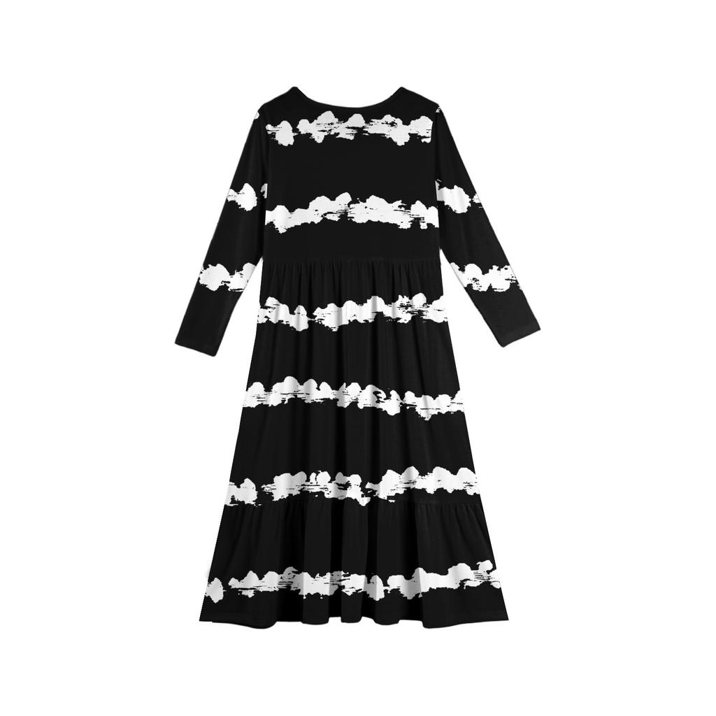 Maxikleid für Mädchen, lässige Urlaubskleider - Langarmkleid mit Taschen für 4-14J