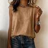 Women's Casual Linen Sleeveless Tank Top, Round Neck Loose Fit Blouse With Side Buttons, Summer Textured Camisole