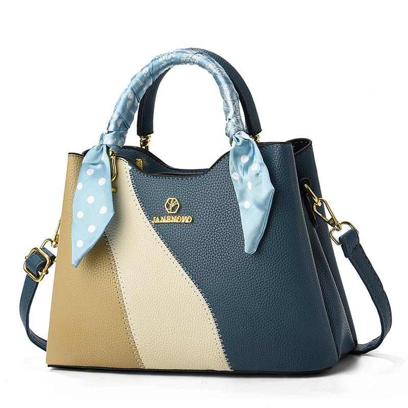 Fashionable Pu Tote Bag With Unique Color Block Design Perfect For Daily Outings Ideal For Moms
