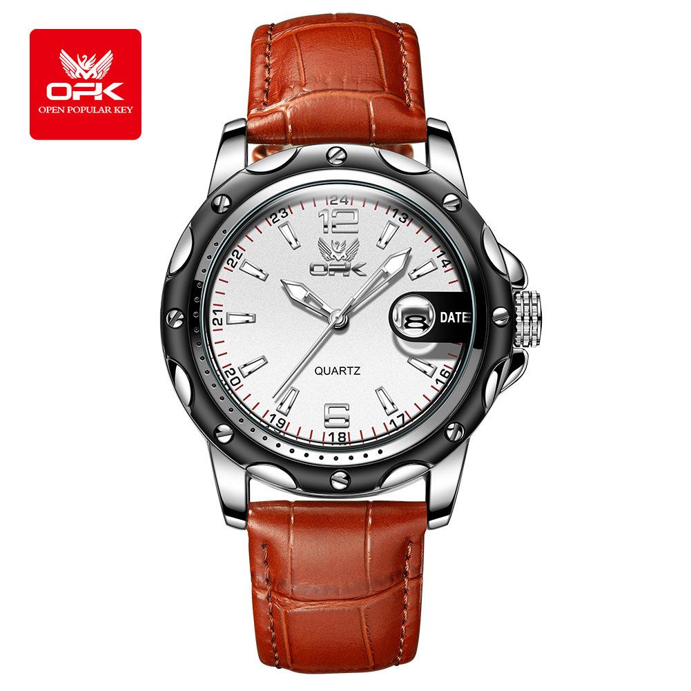 OPK Watch Magnifying Glass Calendar Luminous Men's Belt Sports Watch