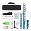 Closed Hole C Flute 16 Keys Cupronickel Nickel-plated Wind Instrument with Carry Case Flute Stand Gloves Cleaning Cloth Mini Screwdriver Cleaning Rod